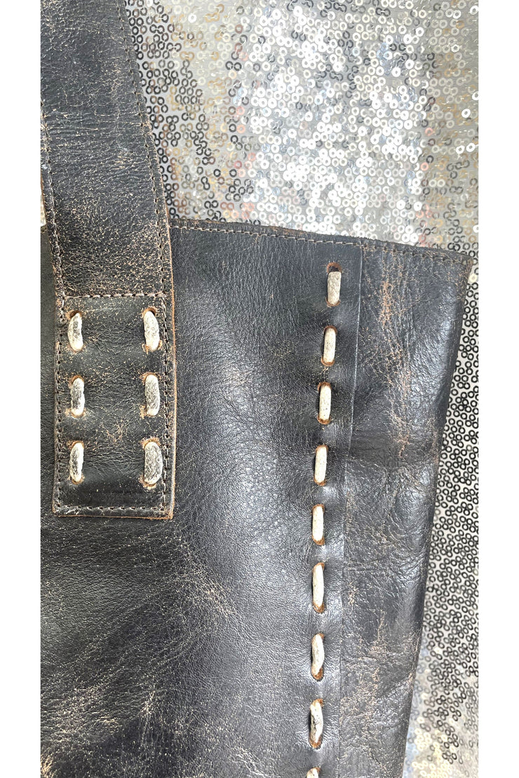 Black Stitched Leather Bag