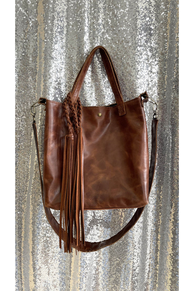 Brown Braided Leather Crossbody