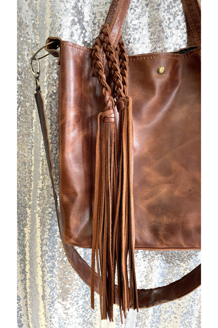 Brown Braided Leather Crossbody