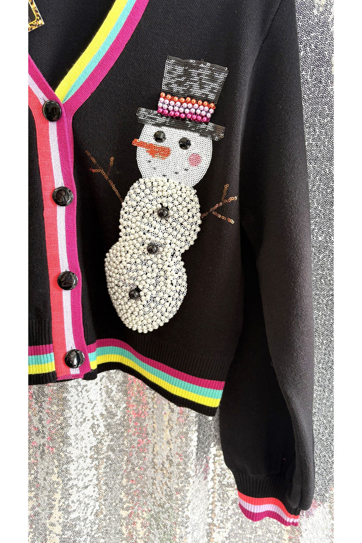 Queen of Sparkles Black Pearl Snowman Sweater