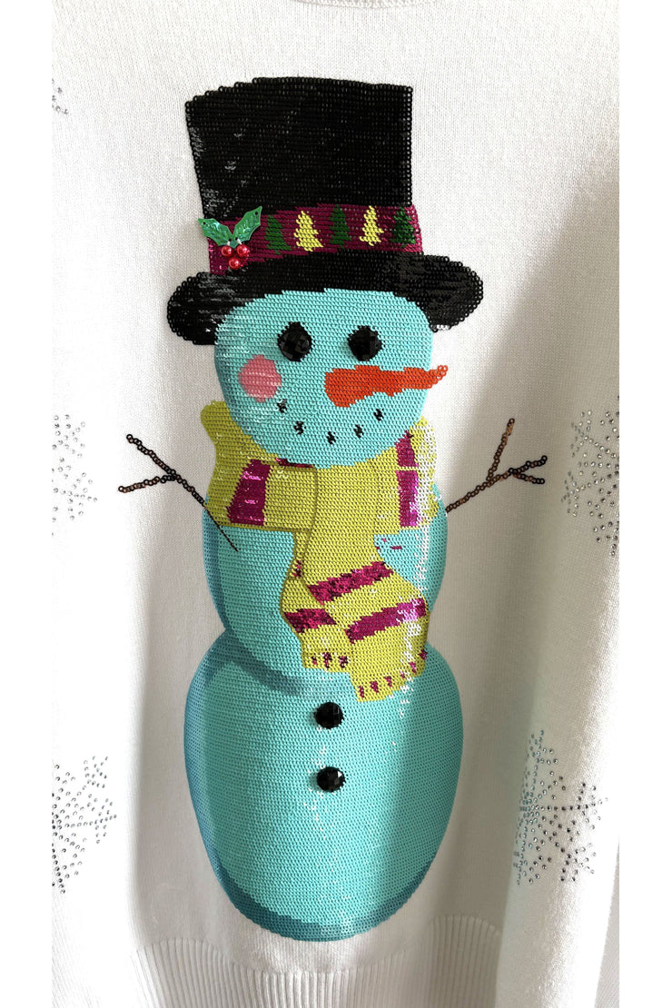 Queen of Sparkles Snowman Shimmer and Sequins Sweater