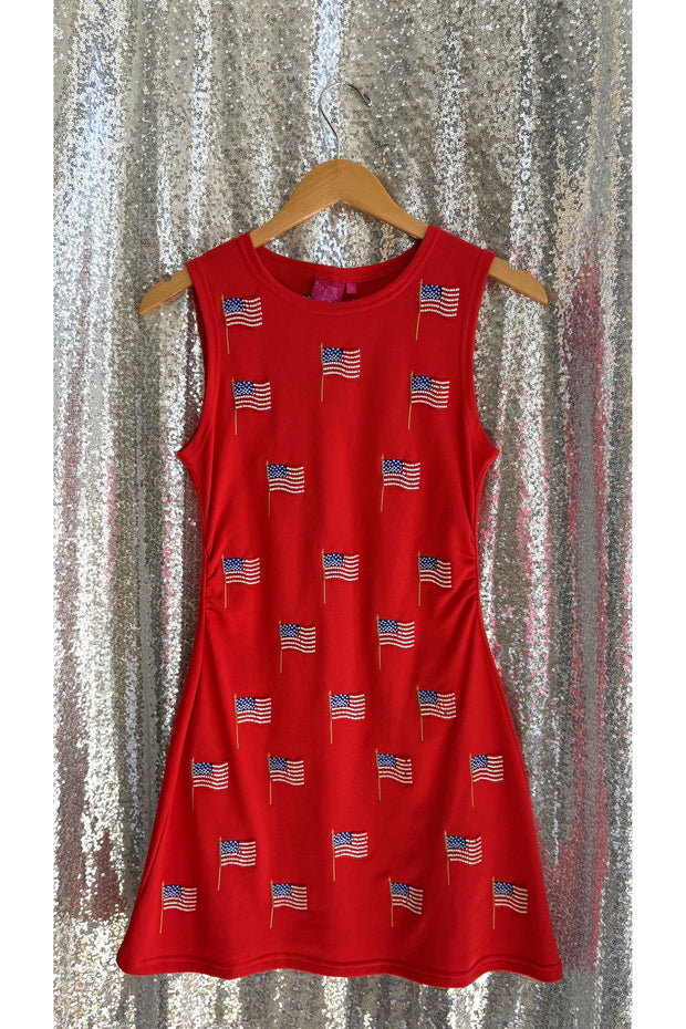 Queen Of Sparkles Red Beaded Flag Tank Dress