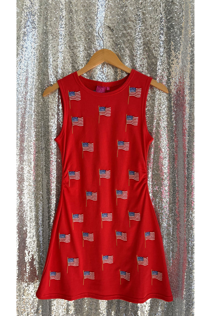 Queen Of Sparkles Red Beaded Flag Tank Dress