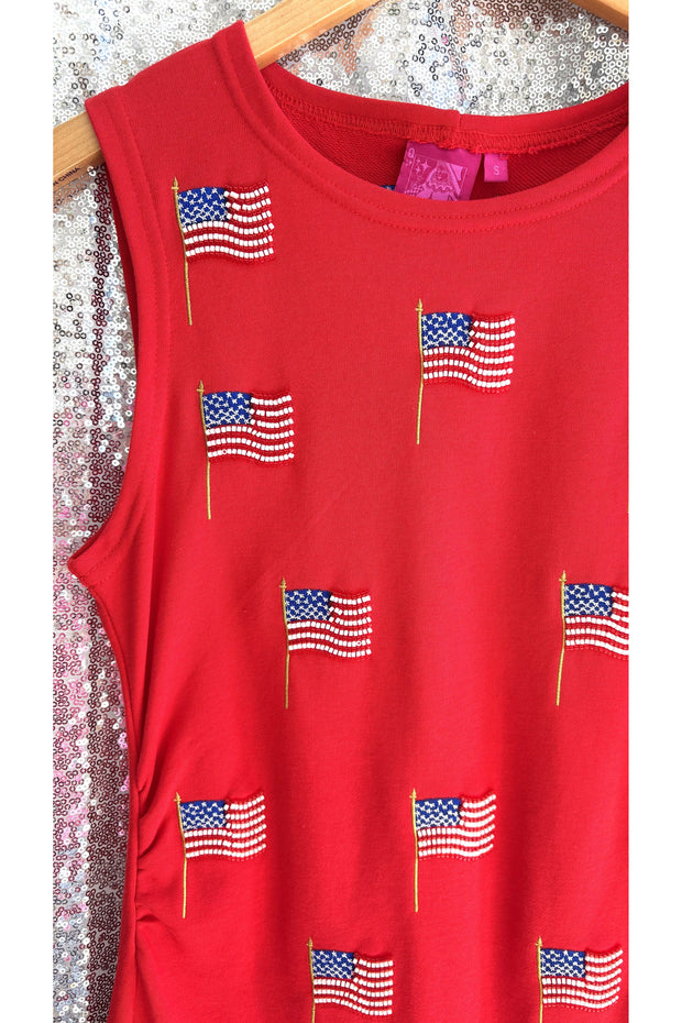 Queen Of Sparkles Red Beaded Flag Tank Dress