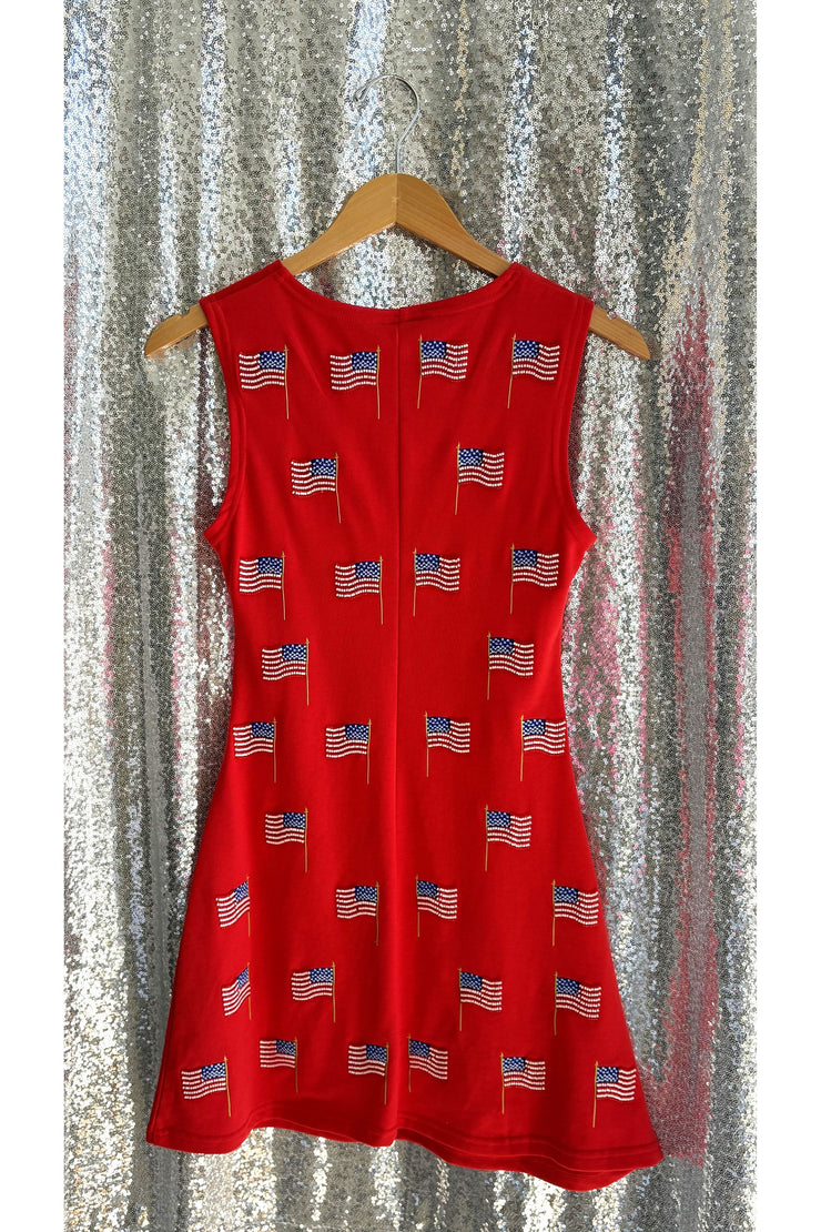 Queen Of Sparkles Red Beaded Flag Tank Dress