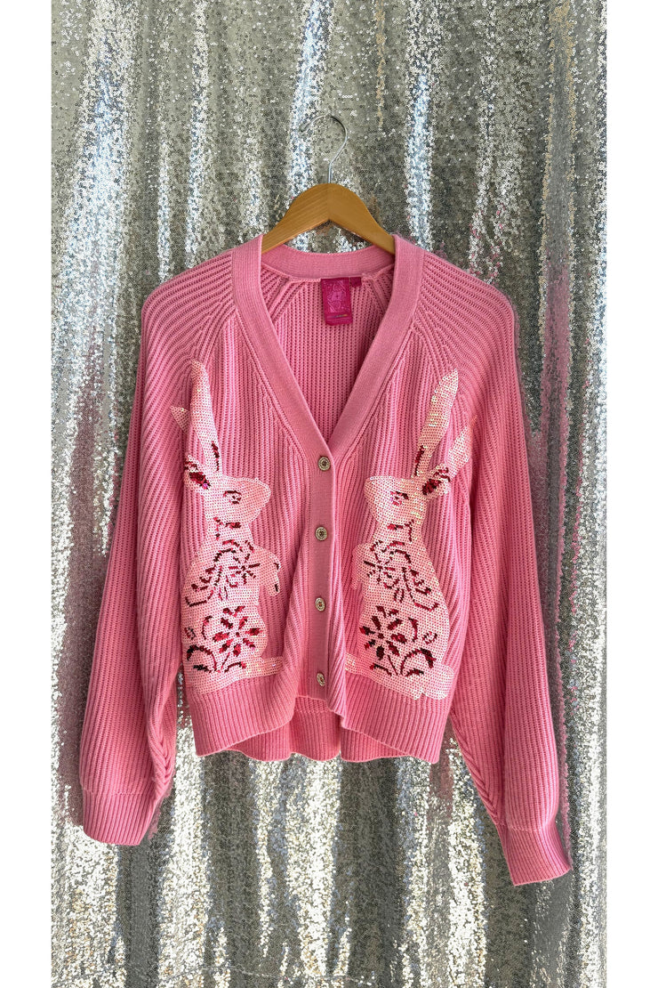 Queen of Sparkles Bubble Gum Pink Bunny Cardigan