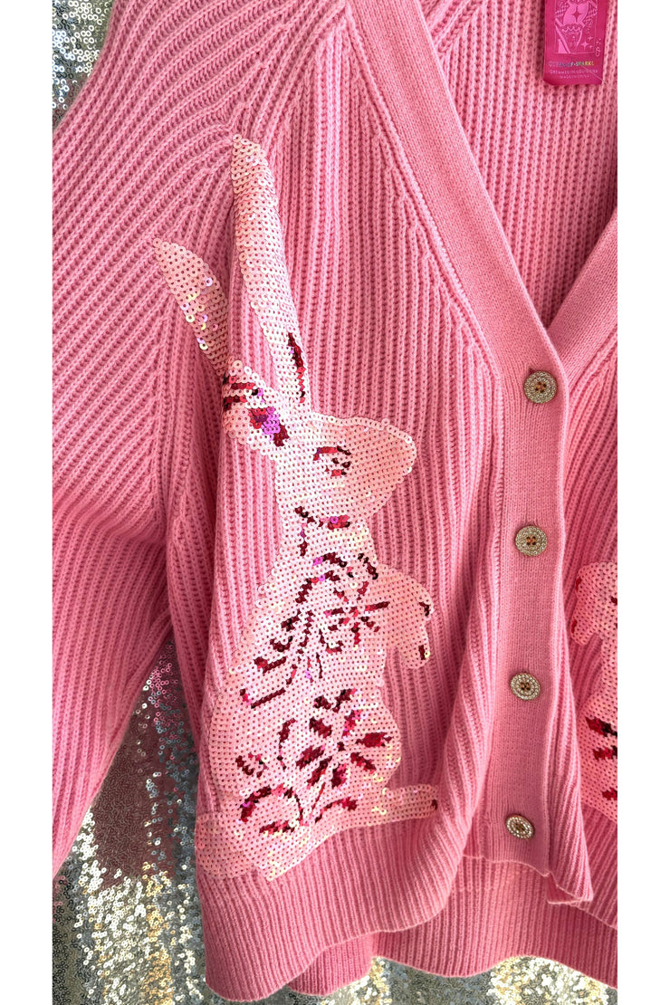 Queen of Sparkles Bubble Gum Pink Bunny Cardigan