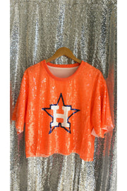 Orange Sequin Astros Crop Jersey