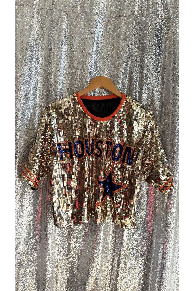 Gold Sequin Astros Crop Jersey