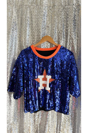 Blue Sequin Astros Crop Jersey