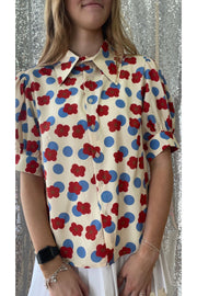 Beige Button up With Red and Blue Floral