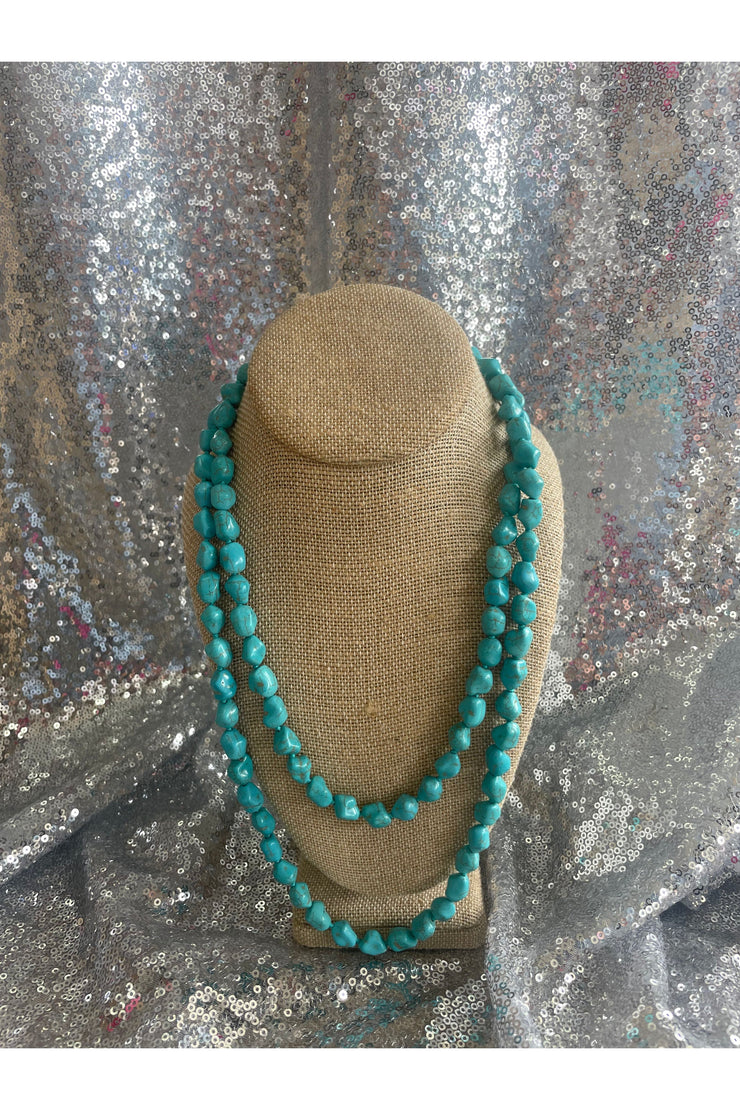 Long Boho Turquoise Beaded Necklace