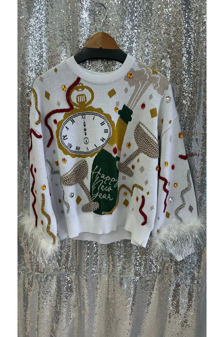 Queen of Sparkles Champagne Feather Sweater