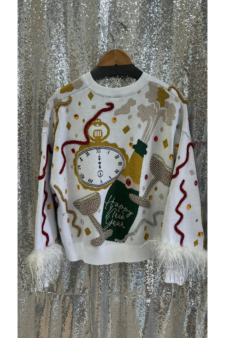 Queen of Sparkles Champagne Feather Sweater