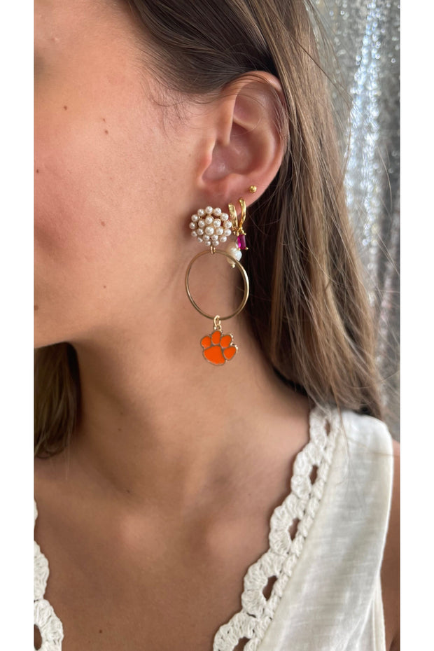 Clemson Tigers Pearl Cluster Hoop Earrings