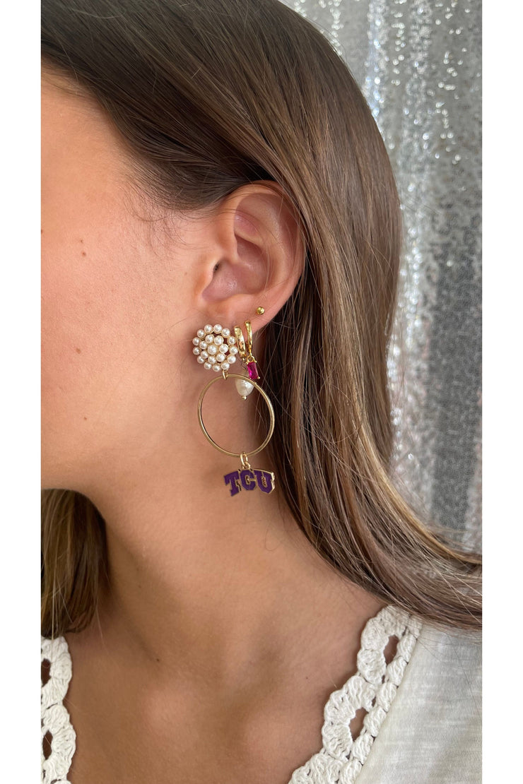 TCU Horned Frogs Pearl Cluster Hoop Earrings