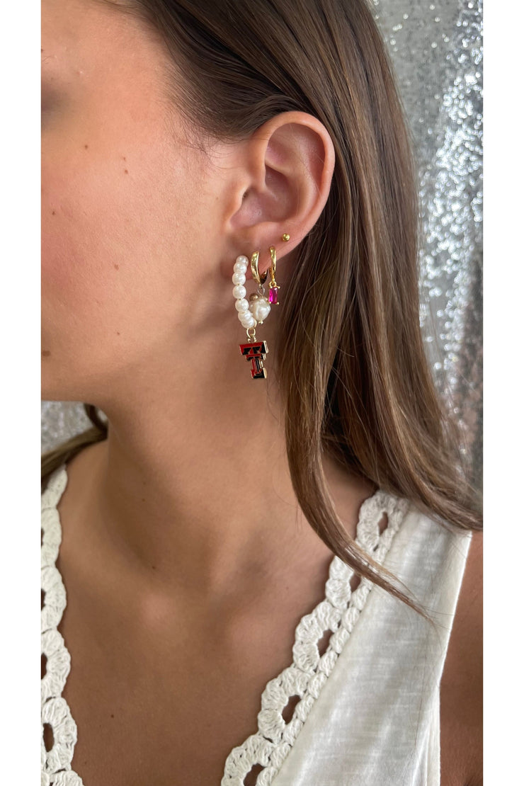 Texas Tech Red Raiders Pearl Hoop Enamel Drop Earrings in Red