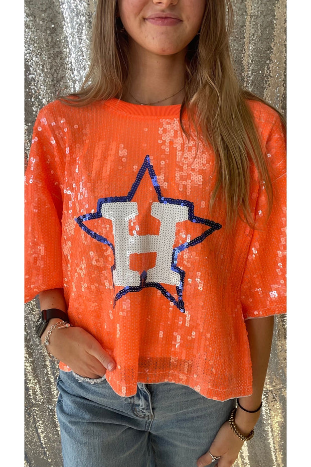 Orange Sequin Astros Crop Jersey