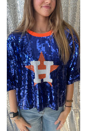 Blue Sequin Astros Crop Jersey