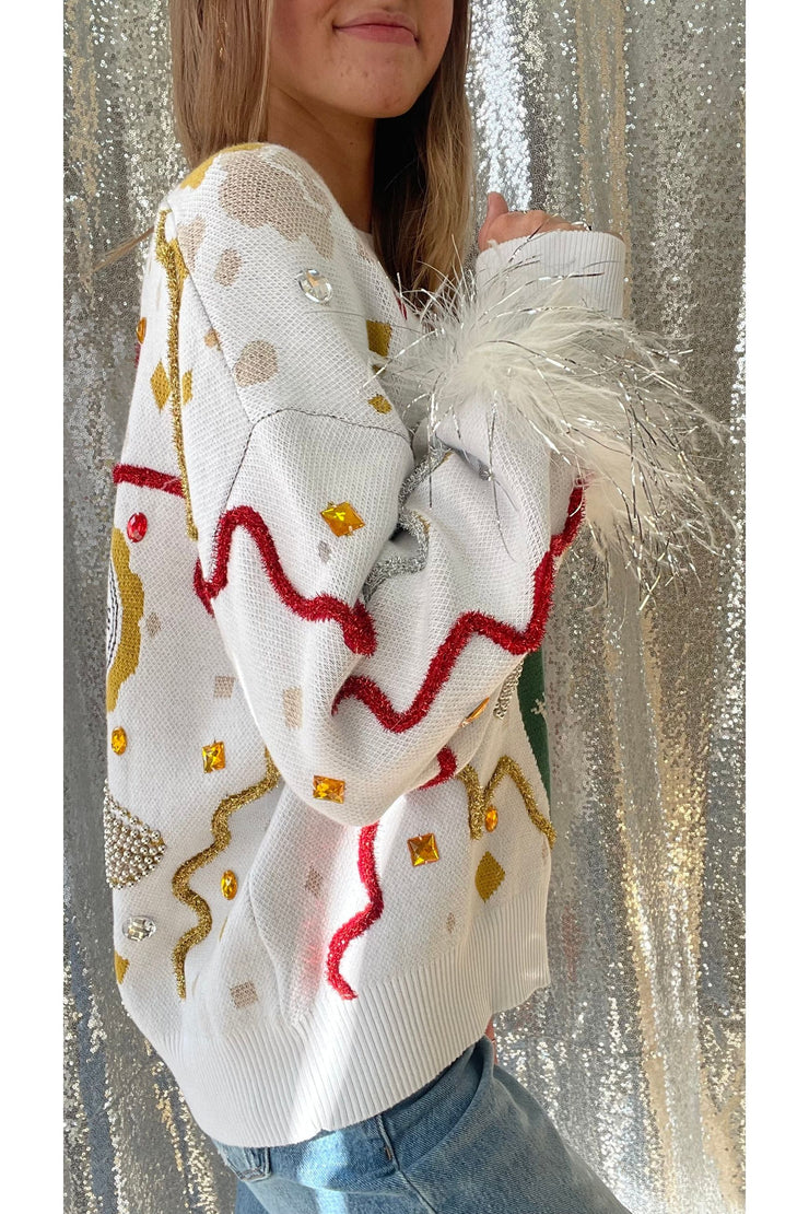 Queen of Sparkles Champagne Feather Sweater