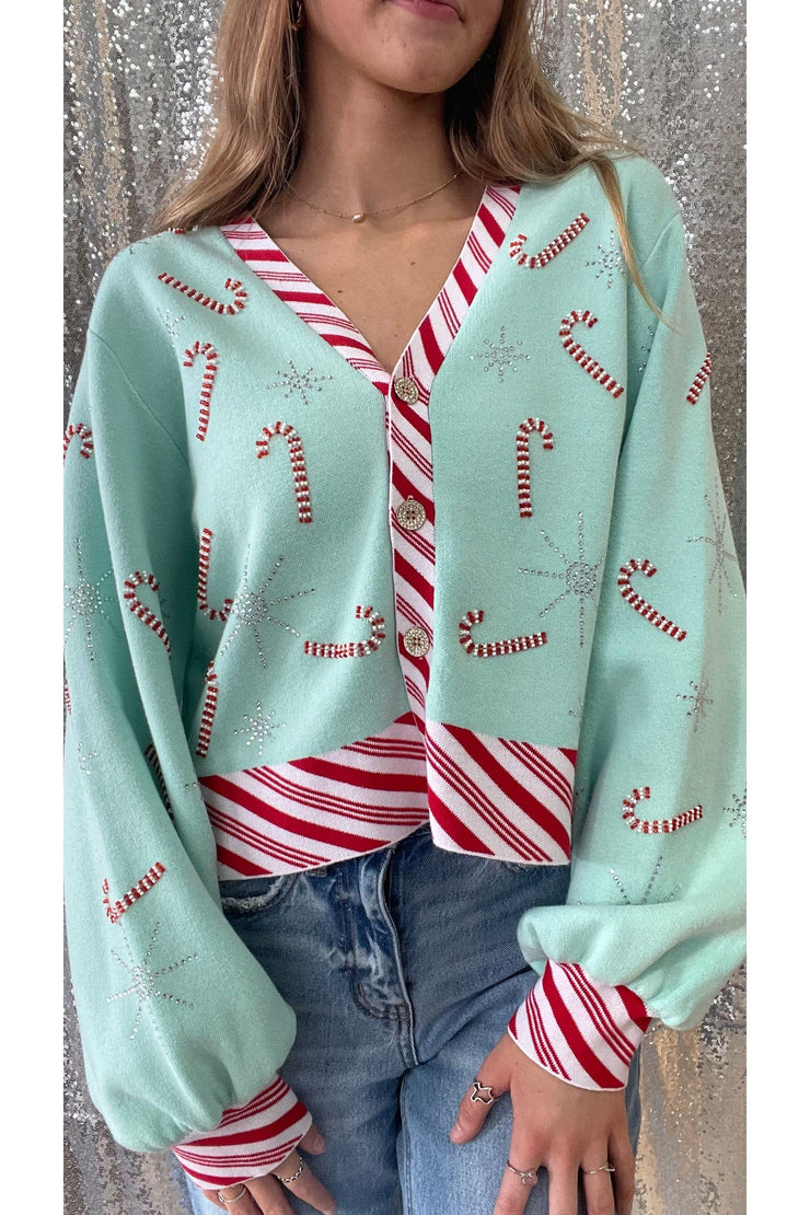 Queen of Sparkles Peppermint Candy Cardigan