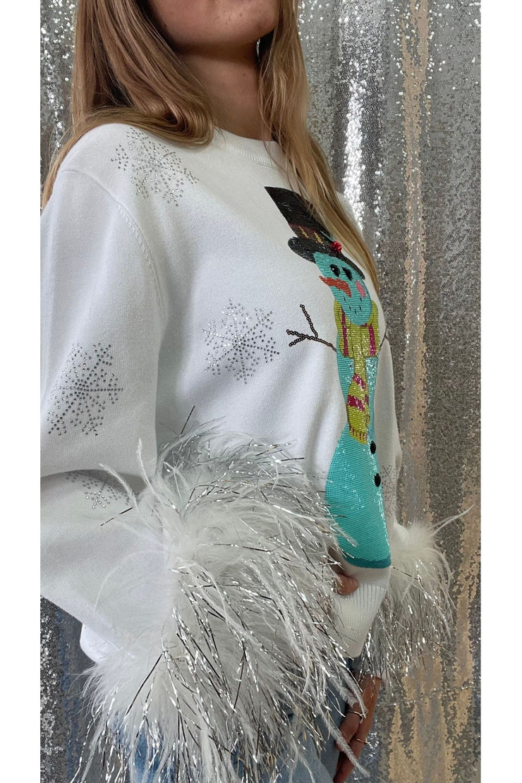 Queen of Sparkles Snowman Shimmer and Sequins Sweater