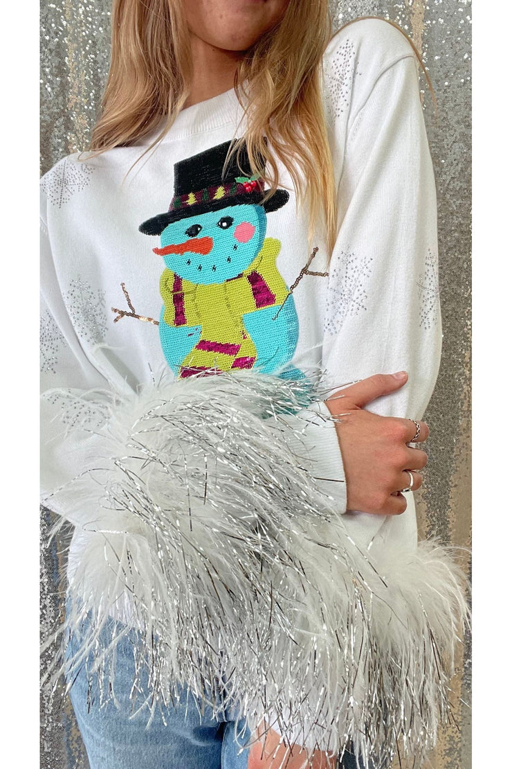 Queen of Sparkles Snowman Shimmer and Sequins Sweater