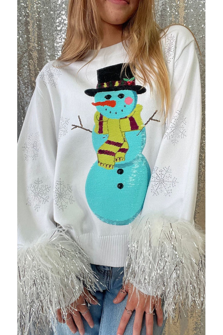 Queen of Sparkles Snowman Shimmer and Sequins Sweater