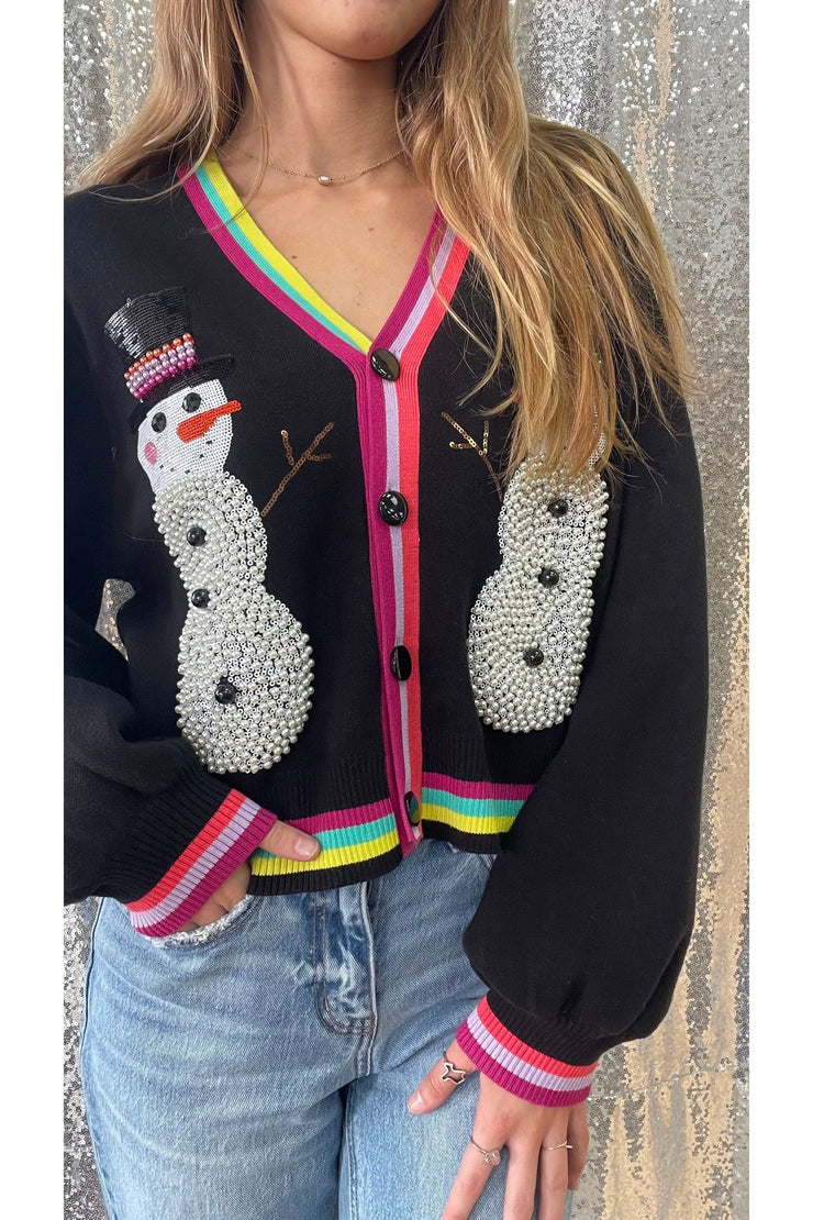 Queen of Sparkles Black Pearl Snowman Sweater