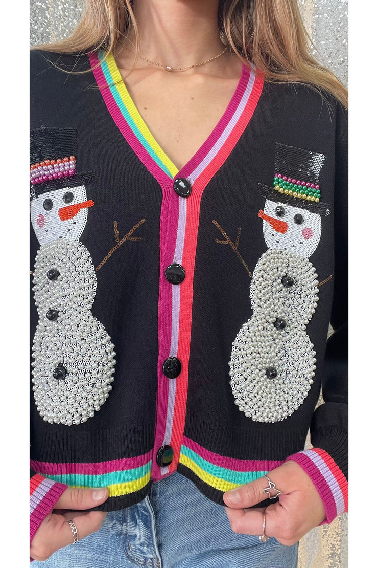 Queen of Sparkles Black Pearl Snowman Sweater