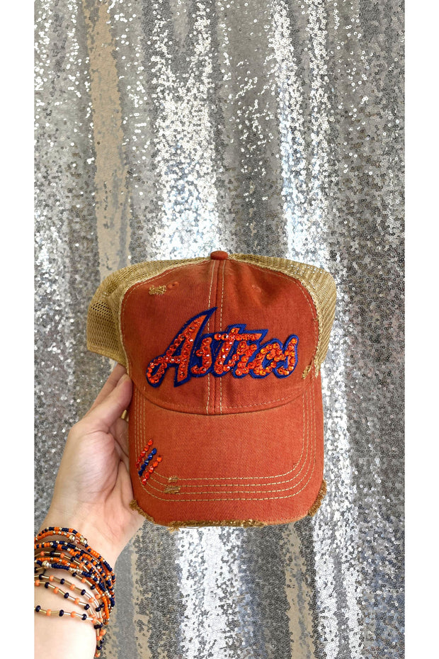 Orange Bling Astros Cap