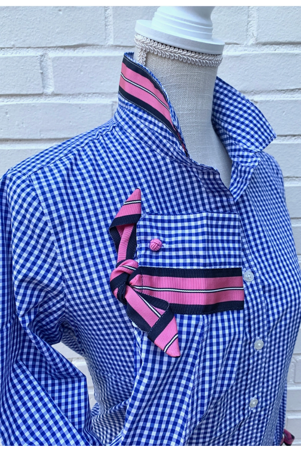 Pink And Navy French Ribbon Top