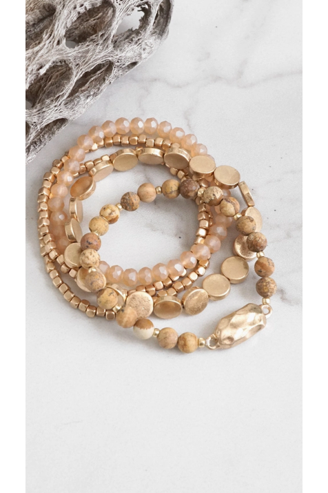5 Piece Boho Beaded Bracelet Stack Semi Precious Glass Beads