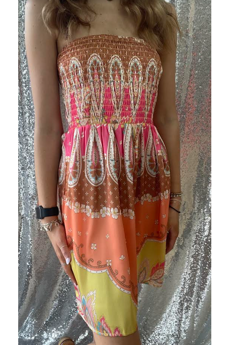 Bali Print Strapless Dress