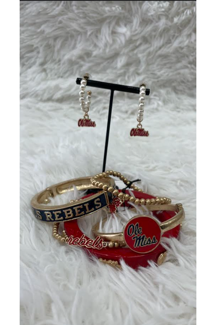 Ole Miss Rebels Pearl Hoop Enamel Drop Earrings in Red