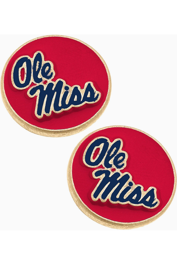 Ole Miss Rebels Enamel Disc Stud Earrings in Red