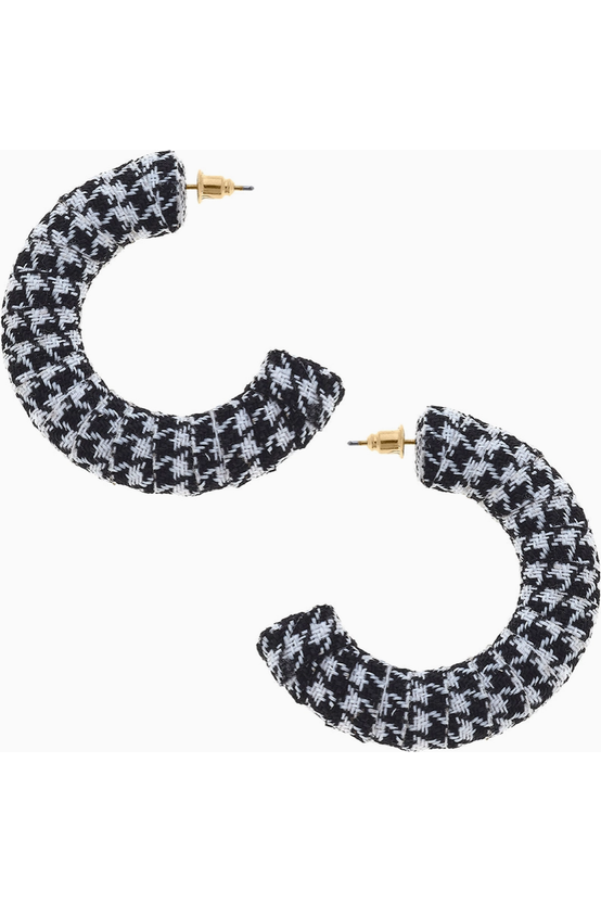 Reese Houndstooth Statement Hoop Earrings in Black & White