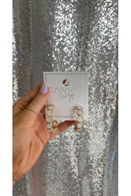 Bethany Disc Mother of Pearl Hoop Earrings in Worn Gold