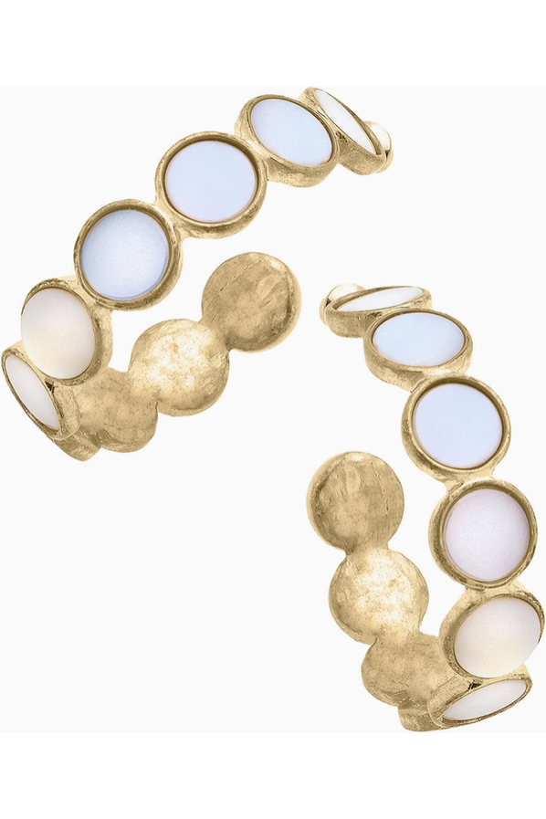 Bethany Disc Mother of Pearl Hoop Earrings in Worn Gold