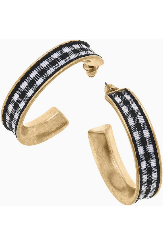 Libby Gingham Hoop Earrings Black and Gold