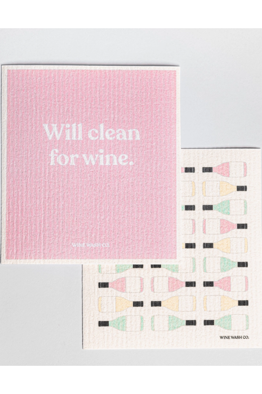 "Will Clean For Wine" Biodegradble Dish Cloths