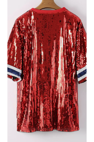 Red Oversized Sequin Texans Jersey