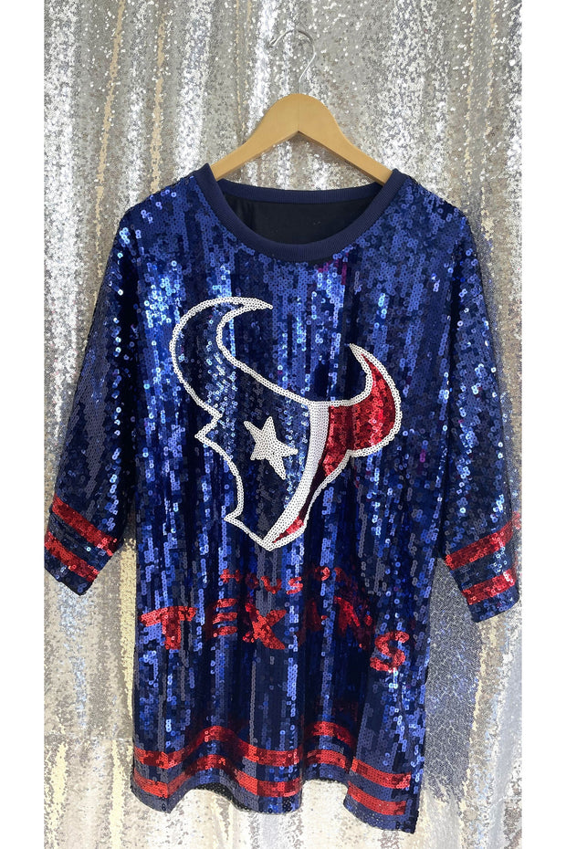 Blue Oversized Sequin Texans Jersey