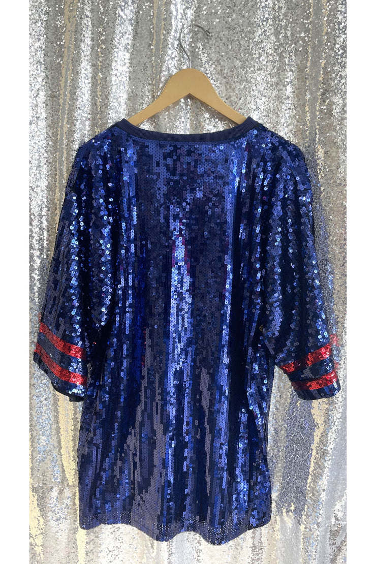 Blue Oversized Sequin Texans Jersey