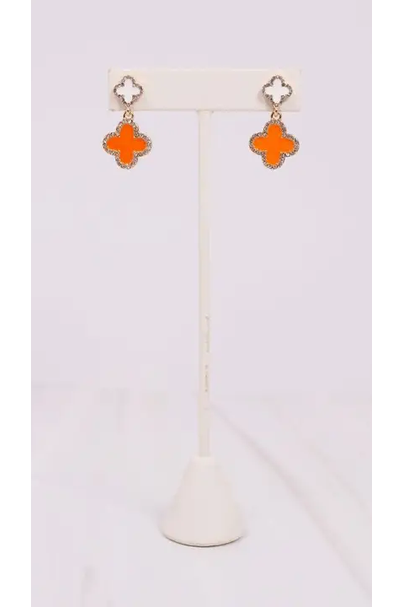 Orange/White Clover Earrings