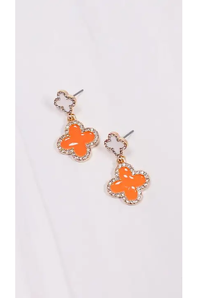 Orange/White Clover Earrings