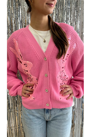 Queen of Sparkles Bubble Gum Pink Bunny Cardigan