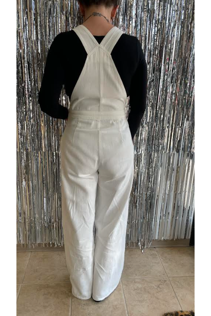 White Demin Overalls with Pockets and Braided Detail