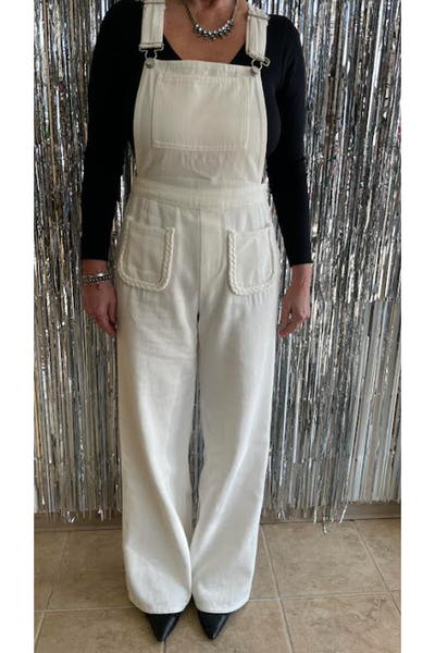 White Demin Overalls with Pockets and Braided Detail