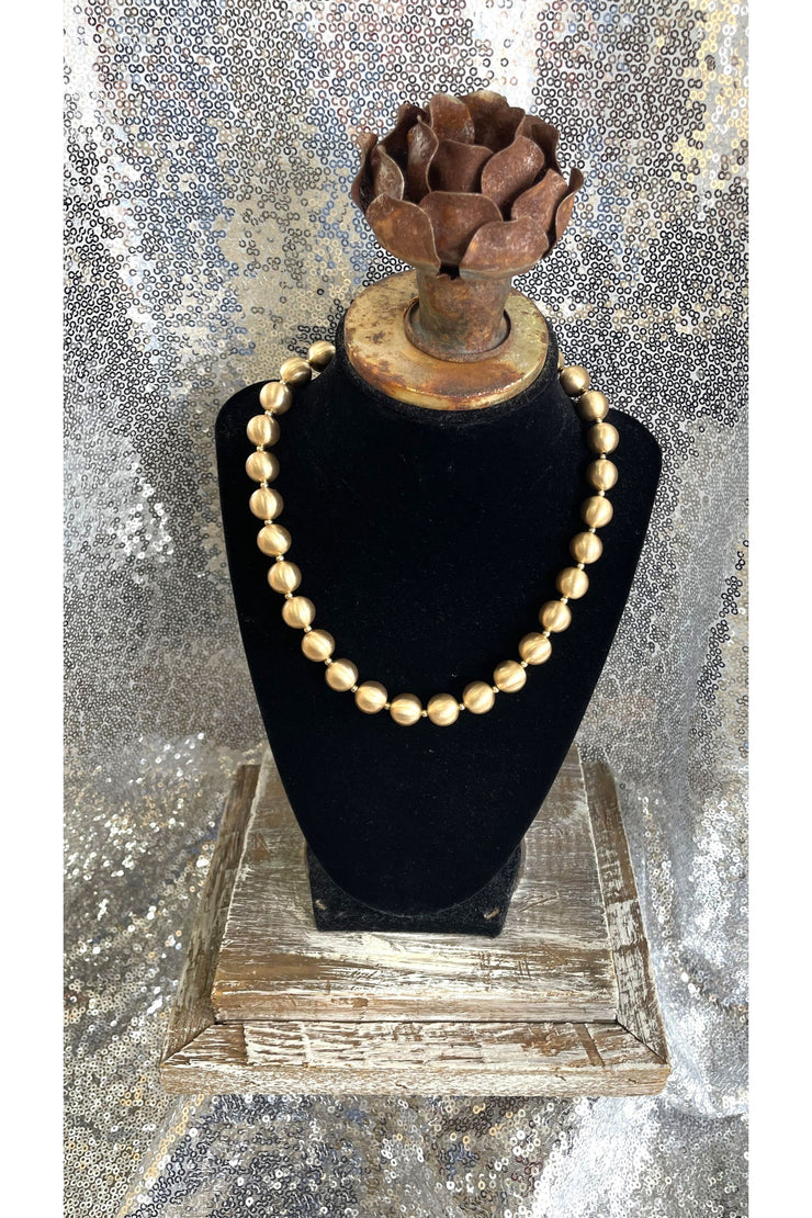 Phoebe Ball Beaded Necklace in Satin Gold